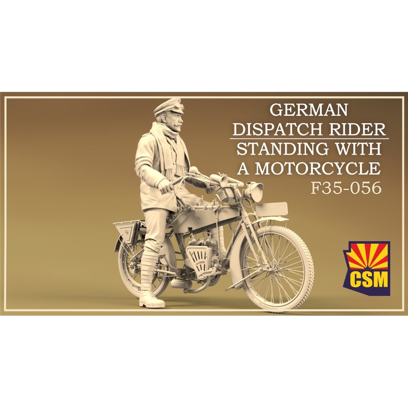 Copper State Models F35056 1/35 German Dispatch Rider standing with a motorcycle