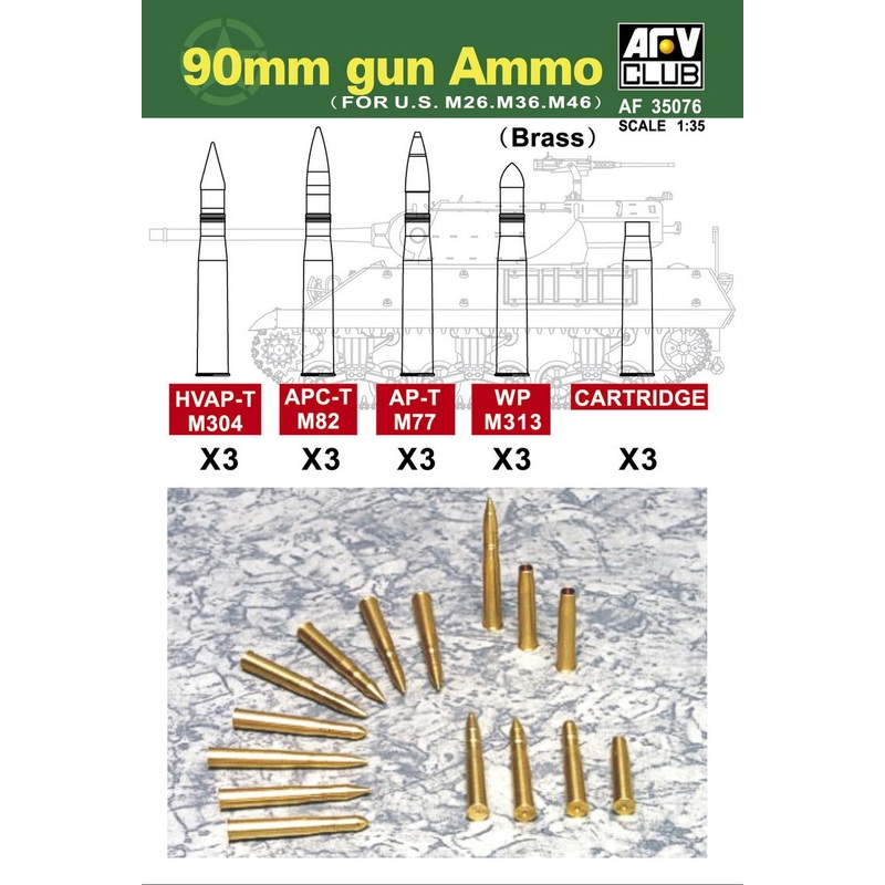 AFV Club 35076 1/35 90mm GUN AMMO (FOR M36, M26)