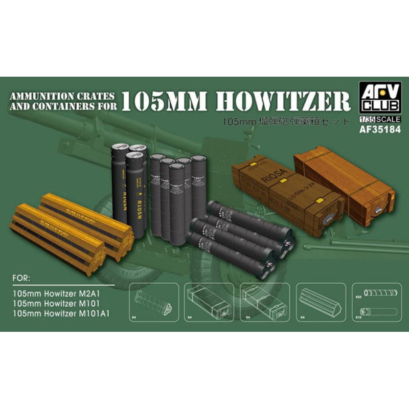 AFV Club 35184 1/35 AMMUNITION CRATES AND CONTAINERS FOR 105mm HOWITZER(M101/M101A1/M2A1)