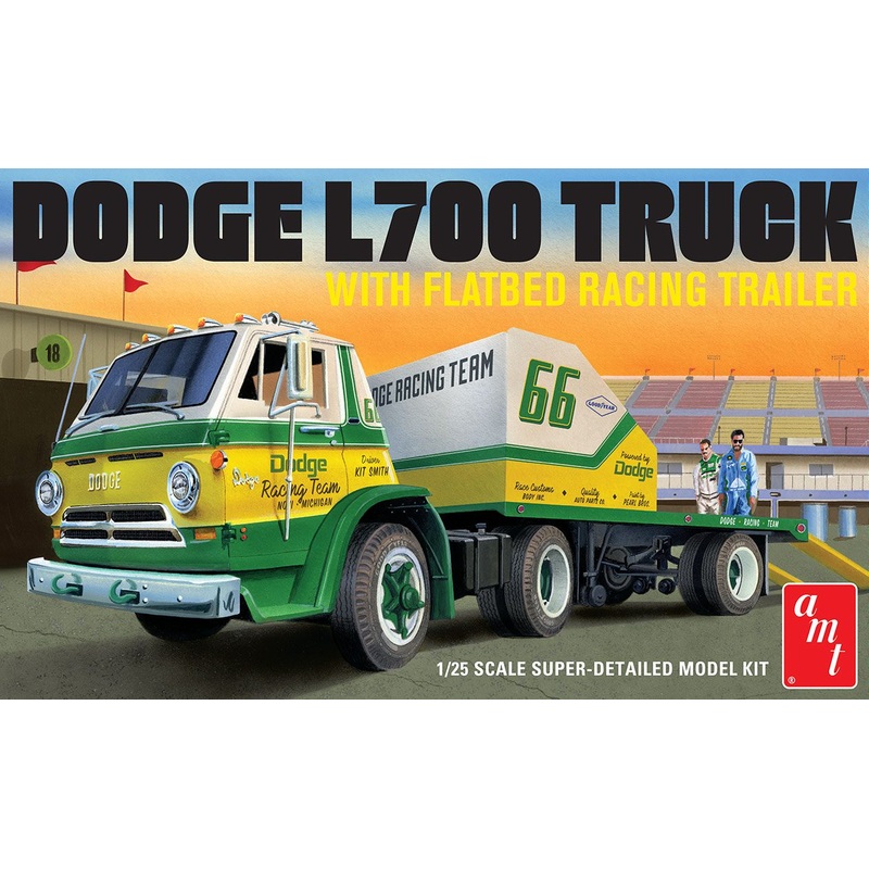 AMT 1368 1/25 1966 Dodge L700 Truck w/Flatbed Racing Trailer