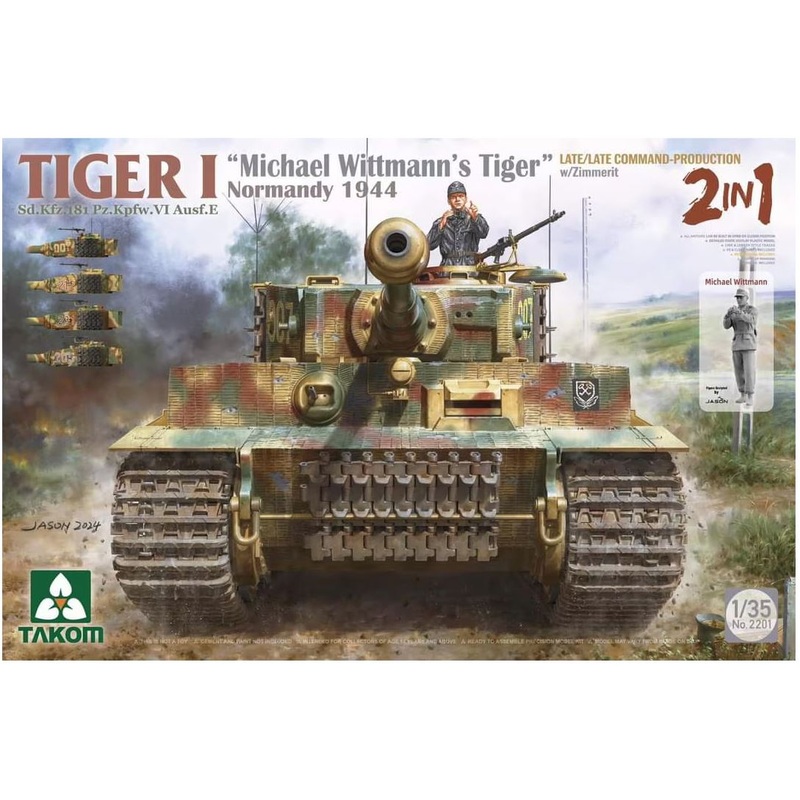 TAKOM 2201 SINGLE Tiger I Late Production w/zimmerit Normandy 1944 Sd.Kfz. 181 Pz.Kpfw. VI Ausf. E Michael Wittmann's Tiger(Late/Late Command)