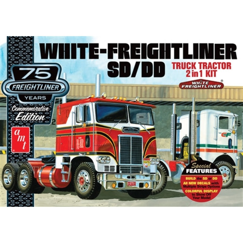 AMT 1046 1/25 WHITE FREIGHTLINER 2-IN-1 SD/DD CABOVER TRACTOR (75TH ANNIVERSARY)
