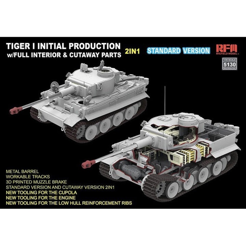 Rye Field Model 5130 1/35 TIGER I Initial Production w/Full Interior-Cutaway