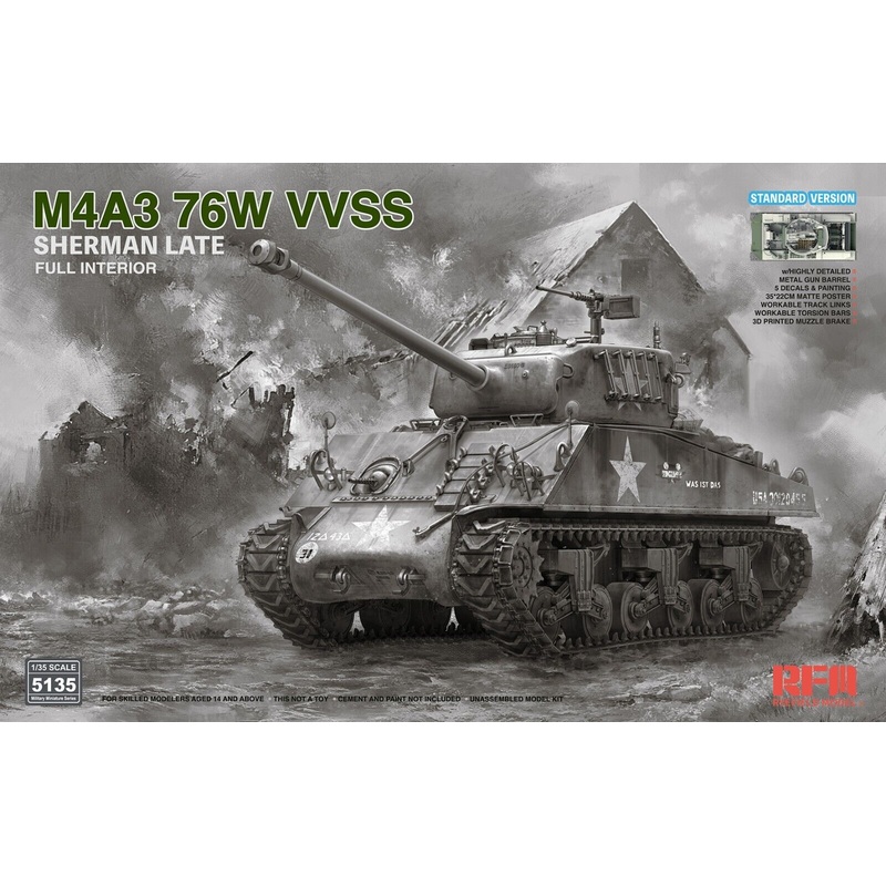 Rye Field Model 5135 1/35 M4A3 76W VVSS Sherman Late w/Full Interior