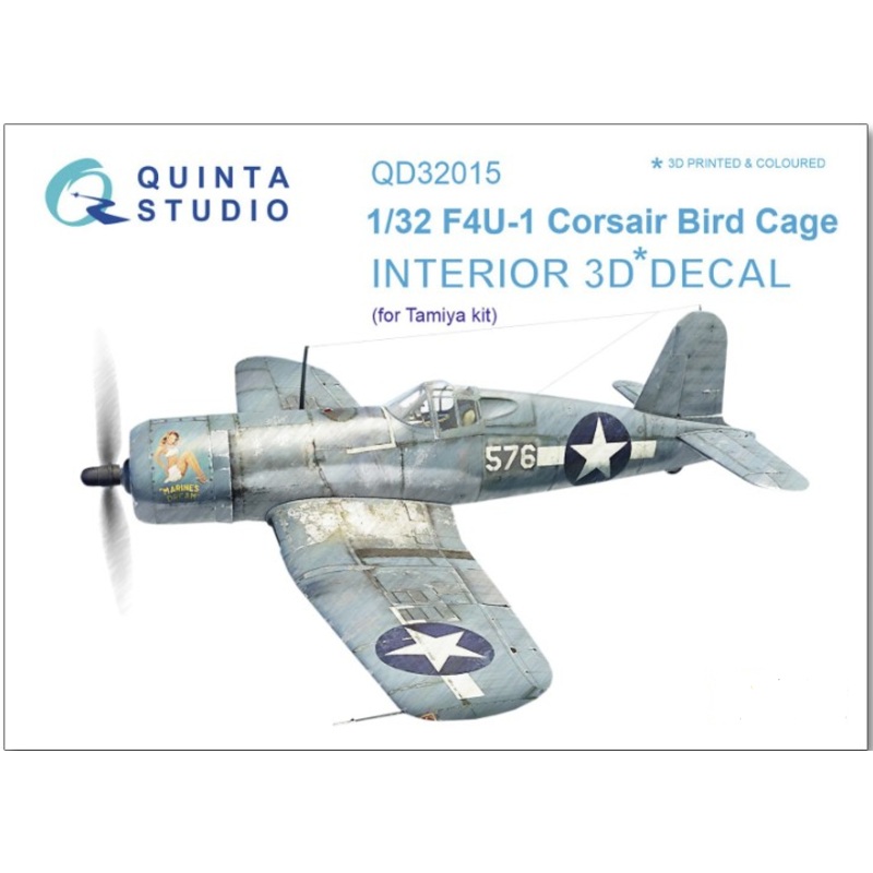 Quinta Studio 32015 1/32 F4U-1 Corsair (Bird Cage) 3D-Printed & Colored Interior on Decal Paper (for Tamiya Kit)