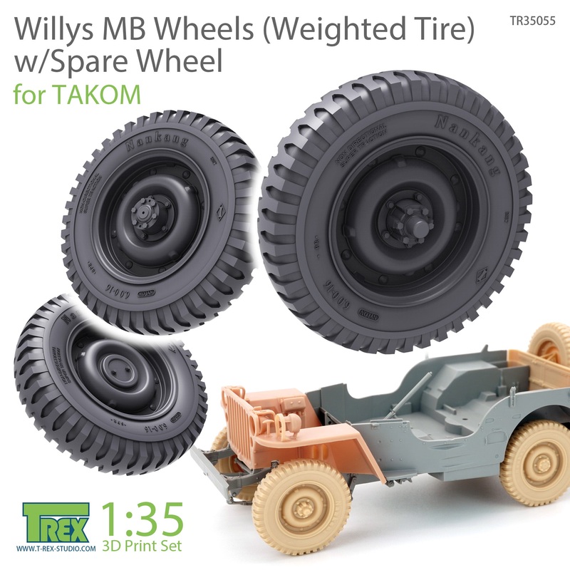 T-Rex 35055 1/35 Willys MB Wheels (Weighted Tire) w/Spare Wheel