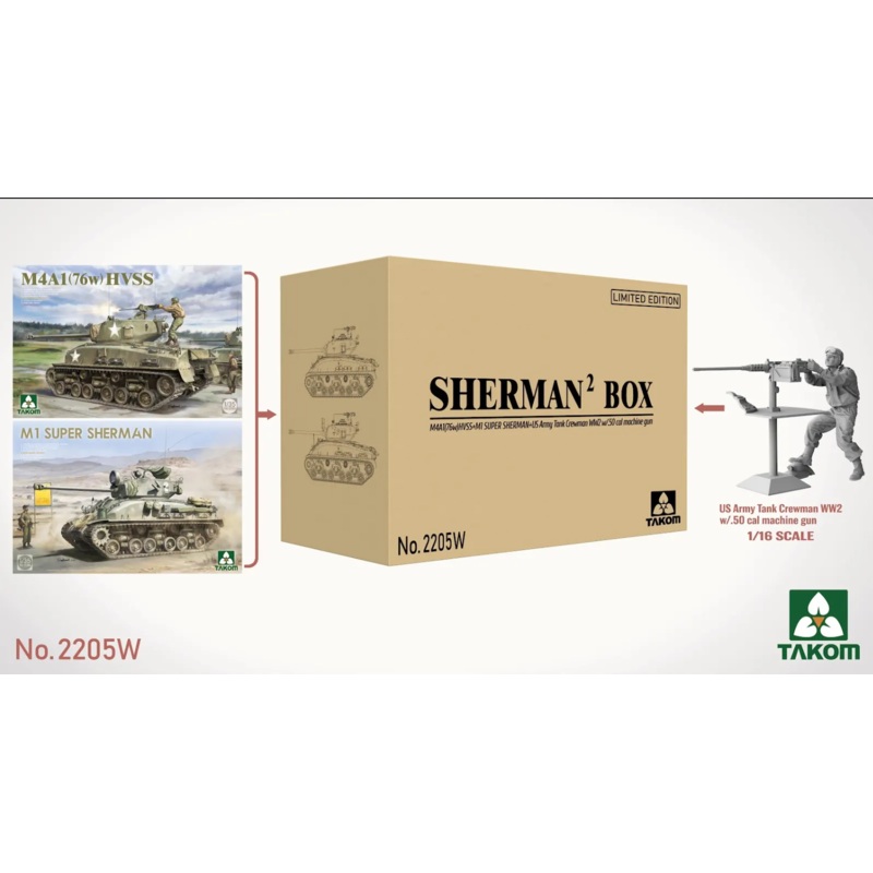 ***PREORDER NOT ON STOCK TAKOM 2205W SHERMAN BIG BOX  2 SHERMAN KITS PLUS 1/16 FIGURE