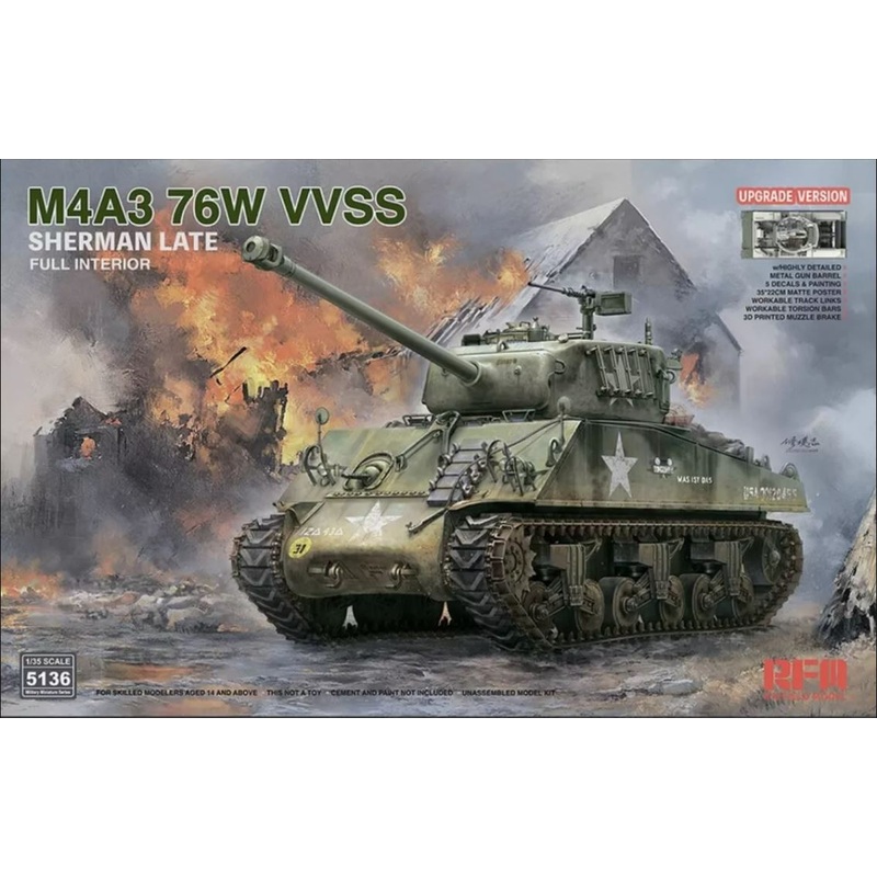 Rye Field Model 5136 M4A3 76W VVSS SHERMAN LATE With Full INTERIOR UPGRADE VERSION