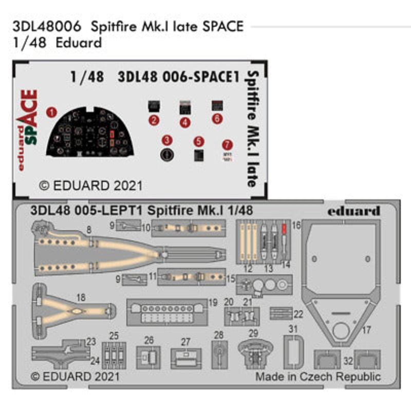 Eduard 3DL48006 1/48 Spitfire Mk.I Late Space-3D Decals + Etched Parts