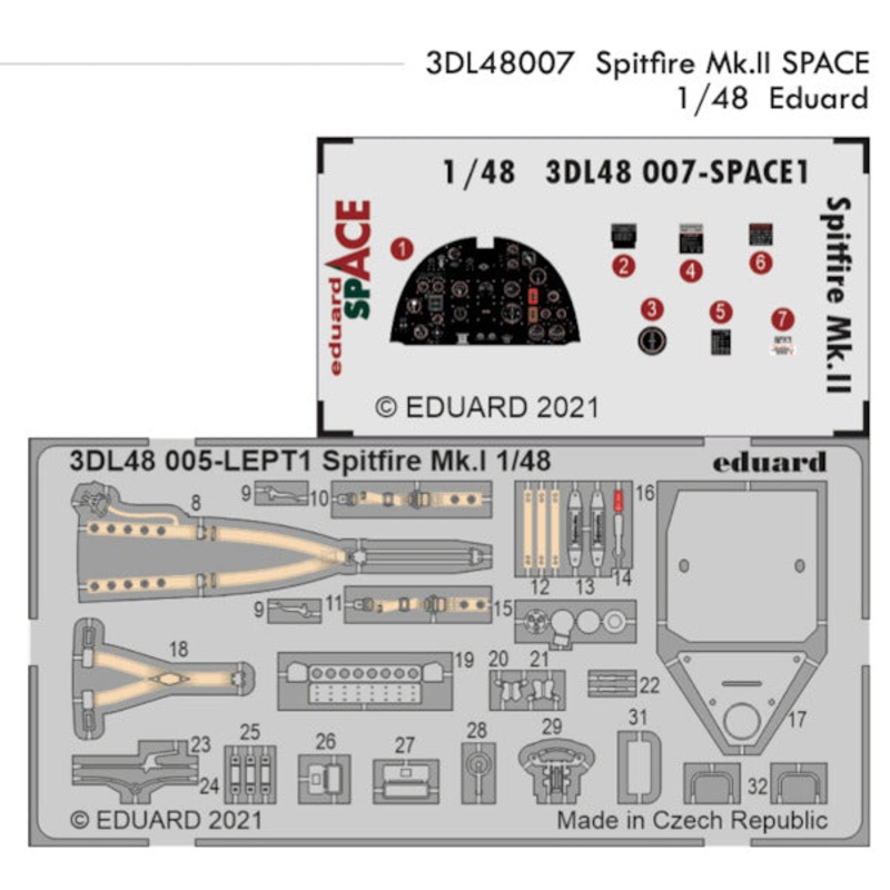 Eduard 3DL48007 1/48 Spitfire Mk.II Space-3D Decals + Etched Parts