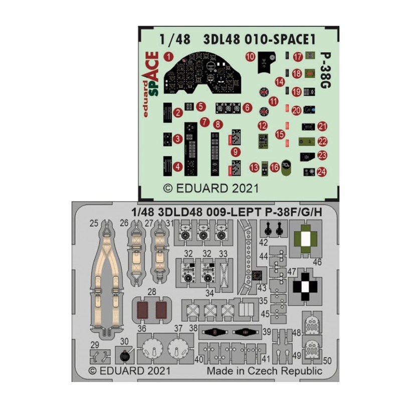 Eduard 3DL48010 1/48 P-38G Lightning Space-3D Decals + Etched Parts