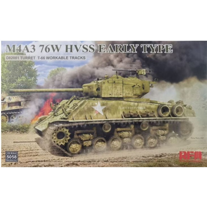 Rye Field Model 5058 1/35 M4A3 76W Sherman HVSS Early Type D82081 Turret T-66 Workable Tracks