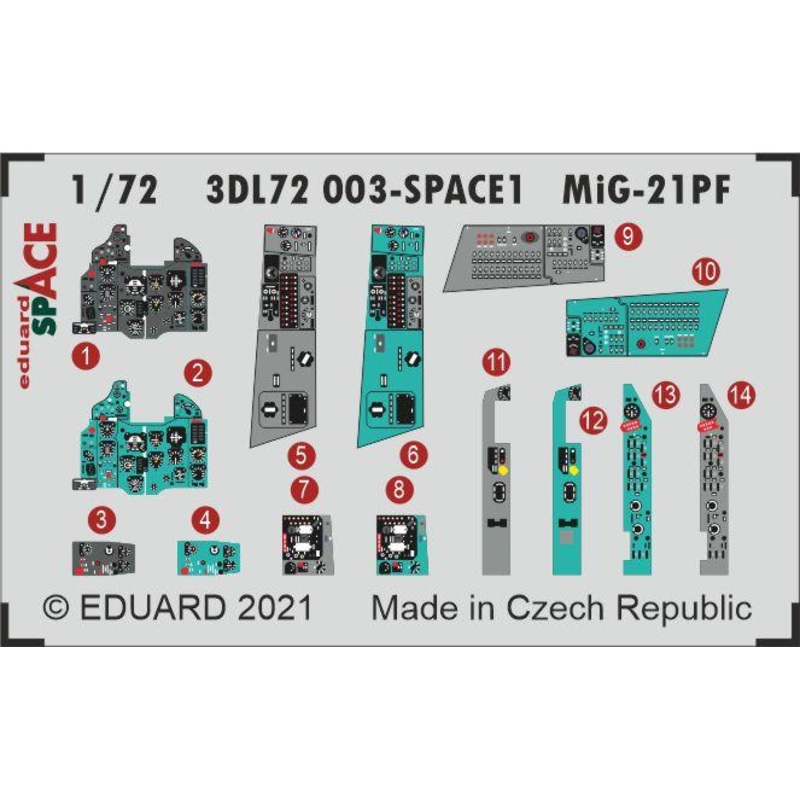 Eduard 3DL72003 1/72 Mikoyan MiG-21PF Space-3D Decals + Etched Parts