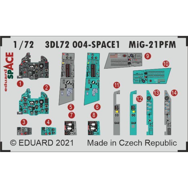 Eduard 3DL72004 1/72 Mikoyan MiG-21PFM Space-3D Decals + Etched Parts