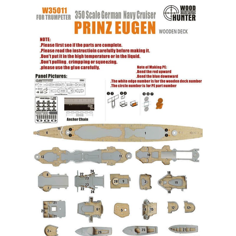 FlyHawk W35011 1/350 WWII German Heavy Cruiser Prinz Eugen Wooden Deck
