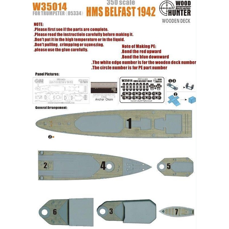 FlyHawk W35014 1/350 HMS BELFAST 1942(For Trumpeter 05334) Wooden Deck