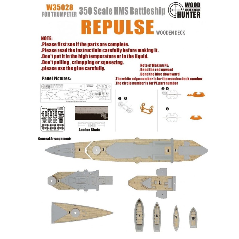 FlyHawk W35028 1/350 WWII Battlecruiser HMS Repulse Wooden Deck
