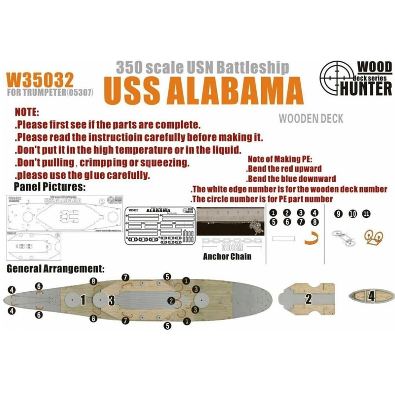 FlyHawk W35032 1/350 WWII Battleship USS Alabama BB60 Wooden Deck
