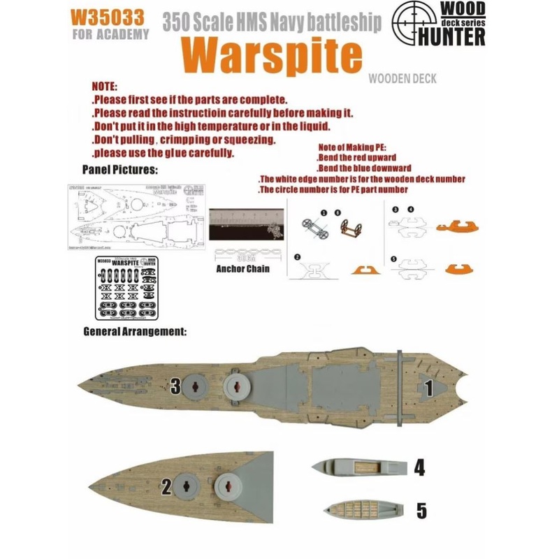 FlyHawk W35033 1/350 WWII  Battleship HMS Warspite Wooden Deck