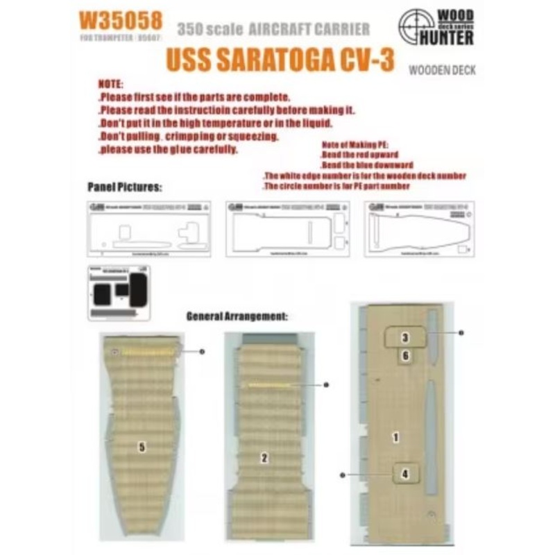 FlyHawk W35058 1/350 AIRCRAFT CARRIER USS SARATOGA CV-3 (FOR TRUMPETER 05607) Wooden Deck