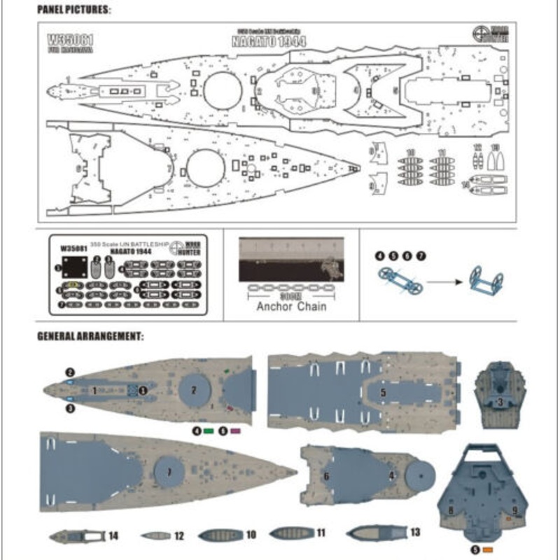FlyHawk W35081 1/350 IJN BATTLESHIP NAGATO 1944FOR HASEGAWA 40073Wooden Deck