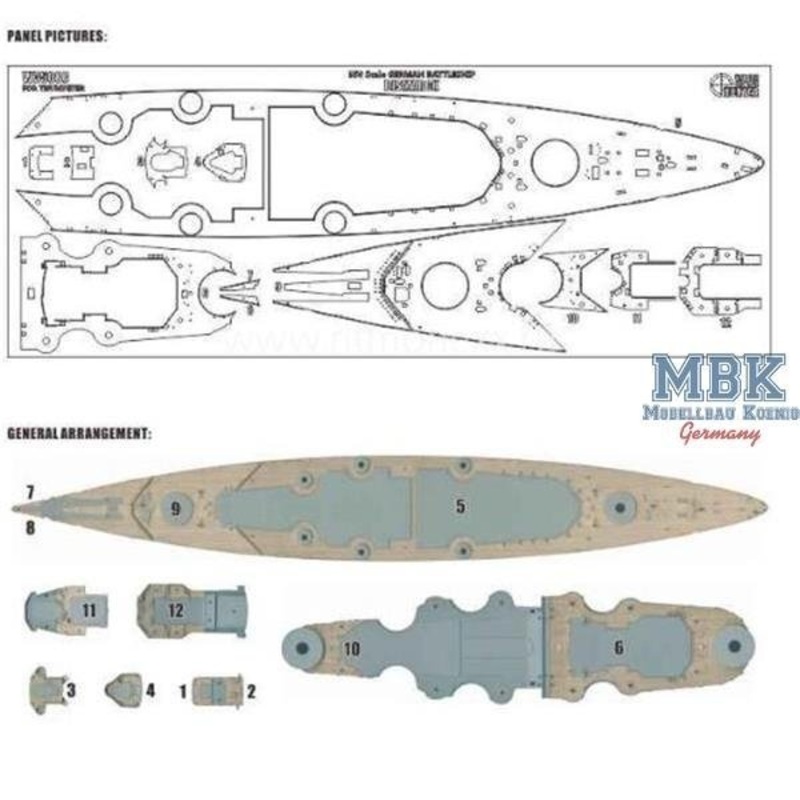 FlyHawk W35088 1/350 GERMAN BATTLESHIP BISMARCKFOR TRUMPETER 05358Wooden Deck