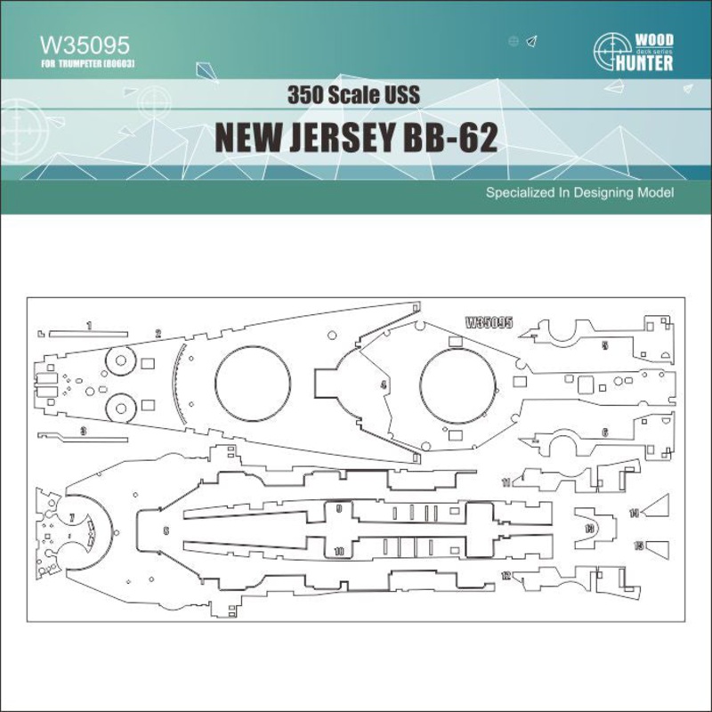 FlyHawk W35095 1/350 USS NEW JERSEY BB-62FOR TRUMPETER 80603Wooden Deck