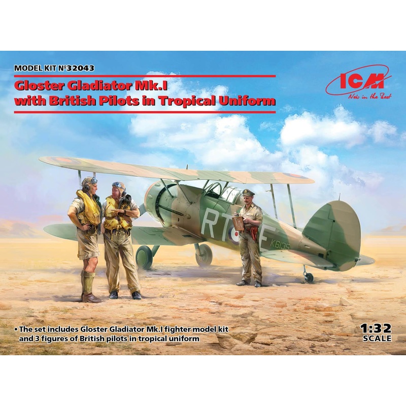 ICM 32043 1/32 Gloster Gladiator Mk.I w/ British Pilots in Tropical Uniforms