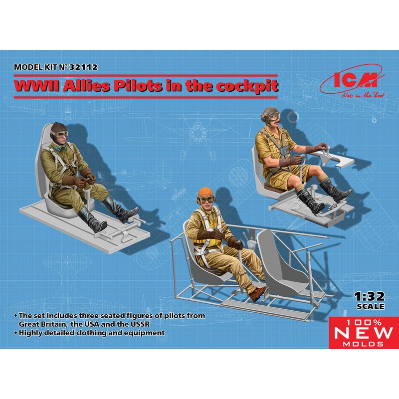 ICM 32112 1/32 WWII Allies Pilots in the Cockpit (British, American, Soviet)