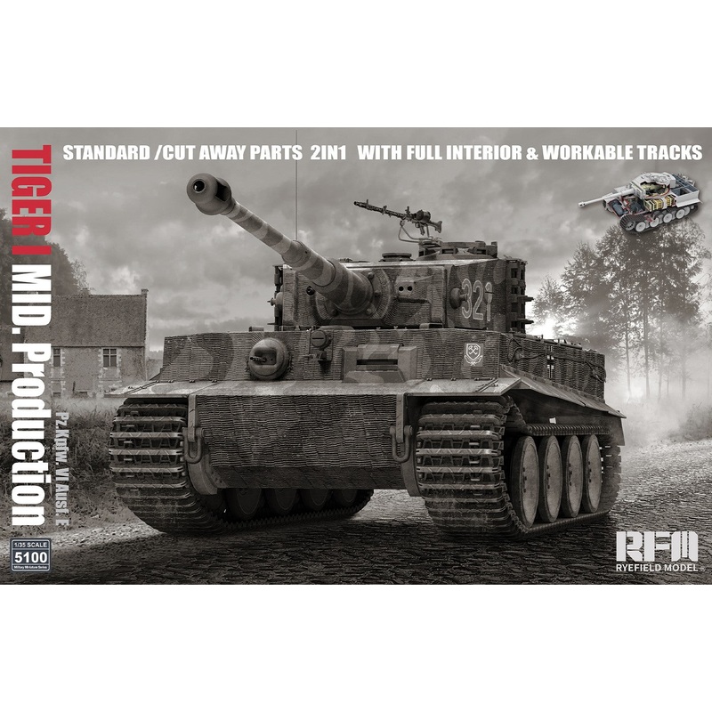 Rye Field Model 5100 1/35 Tiger I Mid. Standard/Cut Away Parts 2in1 w/ full interior & workable tracks