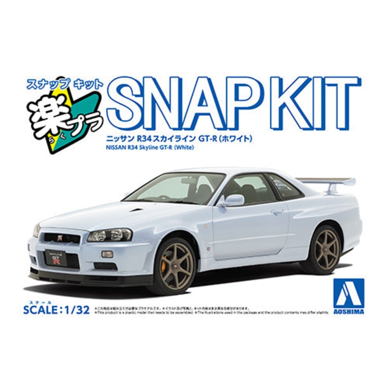 Aoshima 1/32 SNAP KIT #12-WH Nissan R34 Skyline GT-R (White)