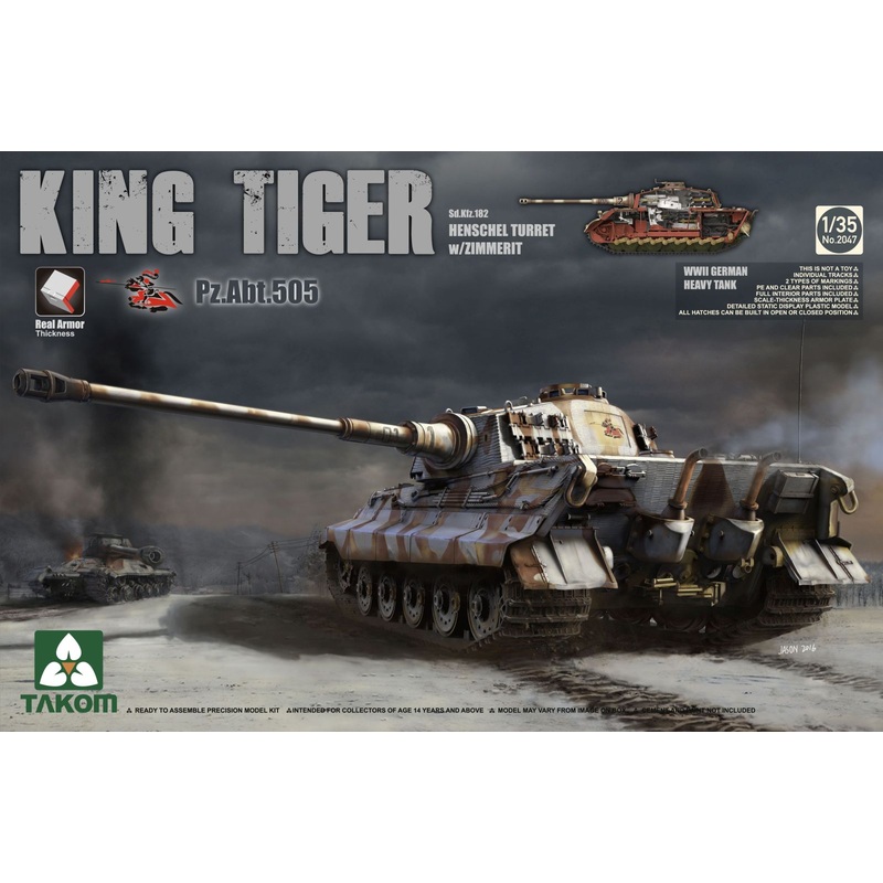 Takom 2047 1/35 WWII German King Tiger SdKfz 182 Pzbt505 Henschel Turret Heavy Tank w/Zimmerit & Interior (Special Edition)