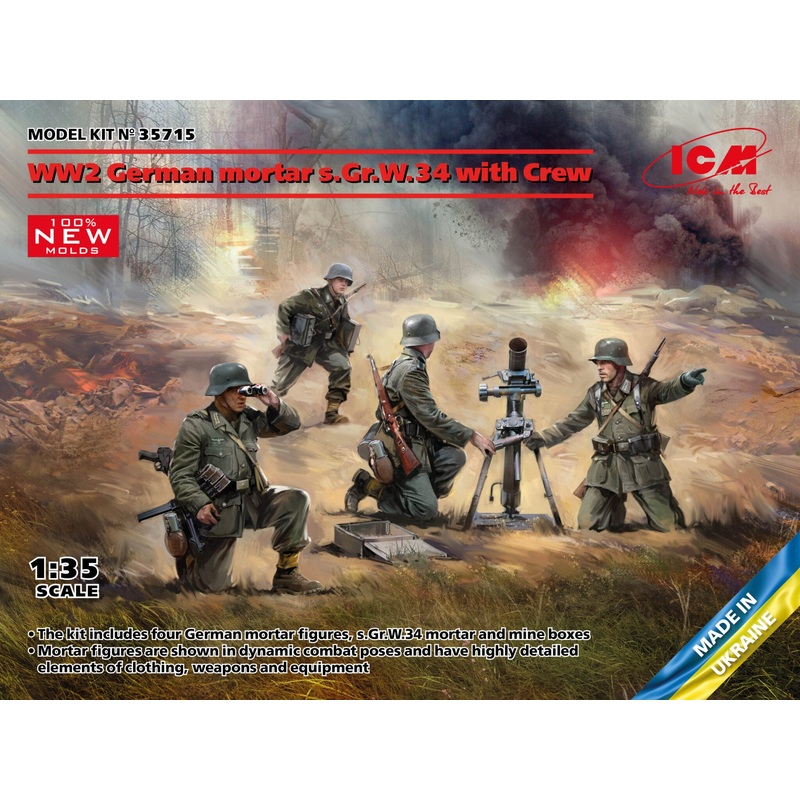 ICM 35715 1/35 WW2 German mortar GrW 34 with Crew (mortar and 4 figures), Figure